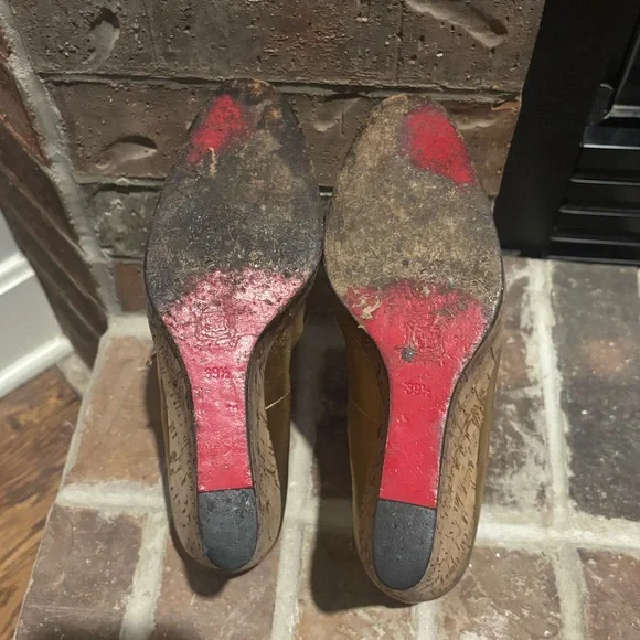 Christian Louboutin Metallic Gold Leather Cork Platform Wedge Mary Jane - Picture 13 of 16